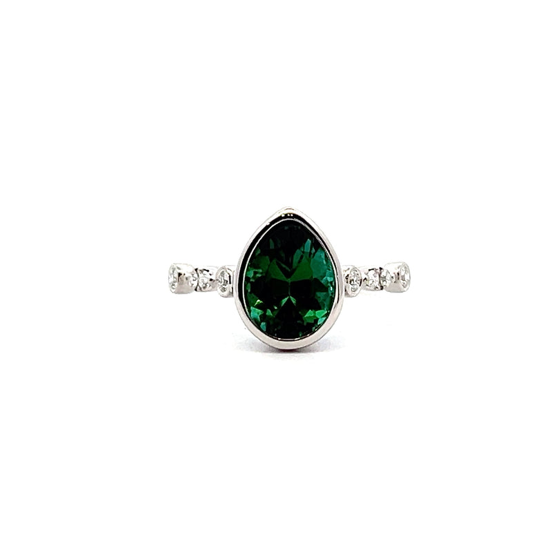 14K WG Green Tourmaline & Diamond Ring