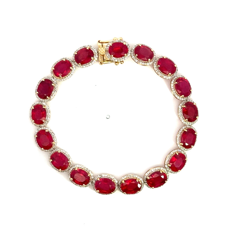 14K YG Oscar Friedman Lab Ruby & Diamond Tennis Bracelet Ruby