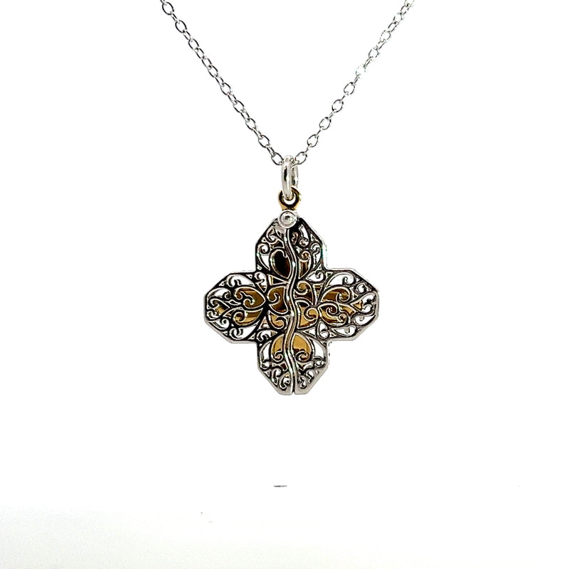 Sterling SIlver/Gold Plated Diamond Cross Necklace