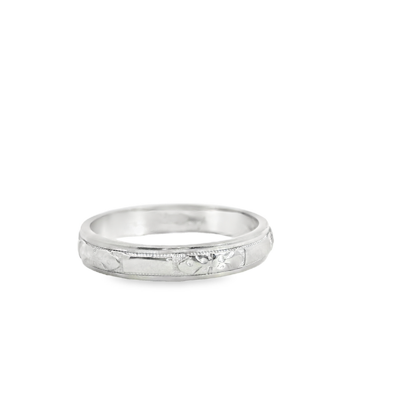 14K WG Etched Wedding Band
