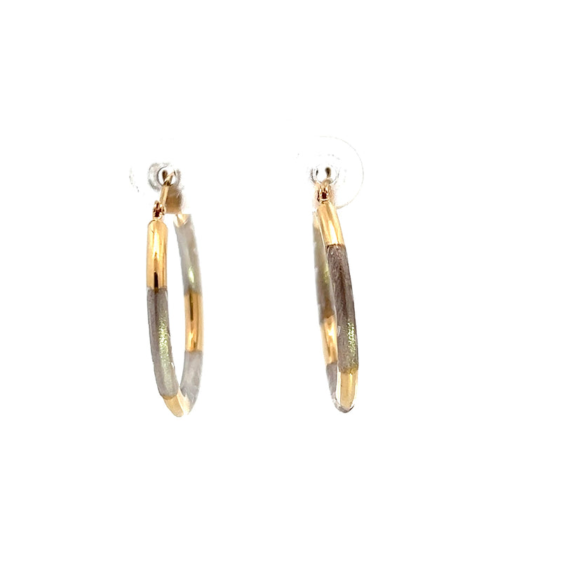 14K Two Tone Diamond Cut Hoop Earrings