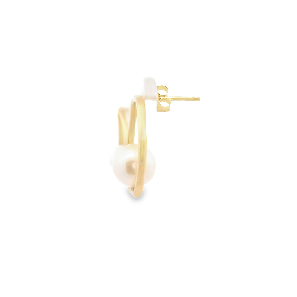 14K YG Geometric Pearl Studs
