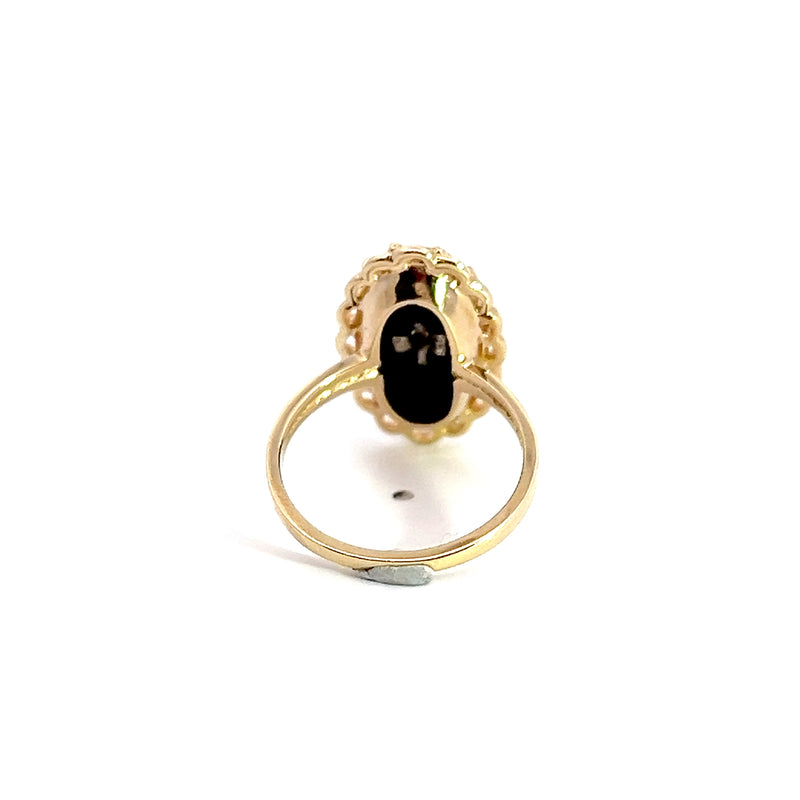 10K YG Vintage Black Onyx & Diamond Ring