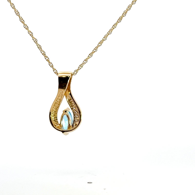 14K YG Blue Topaz & Diamond Pendant