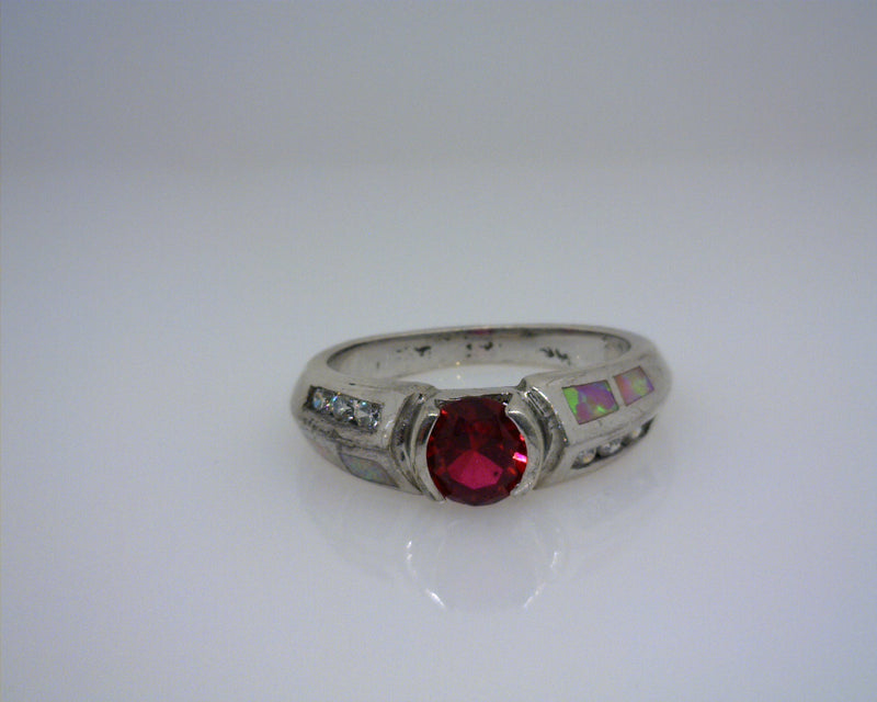 Estate SS Ring With CZ And Imitation Stones. Size 6.75