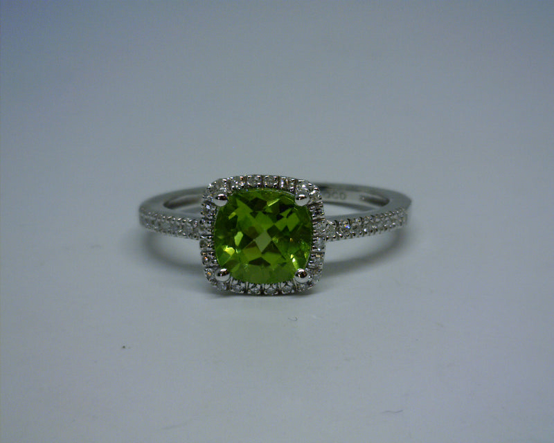 14K WHITE GOLD PERIDOT/ DIAMOND RING