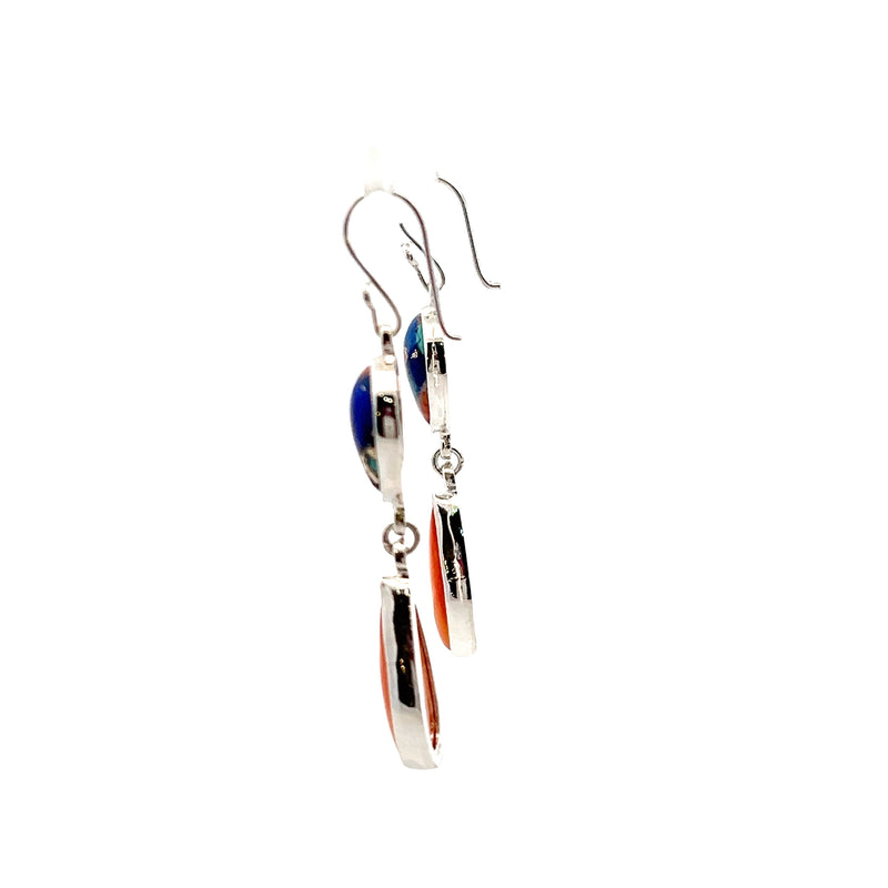 Sterling Silver Spiny Oyster Shell, Turquoise & Lapis Earrings