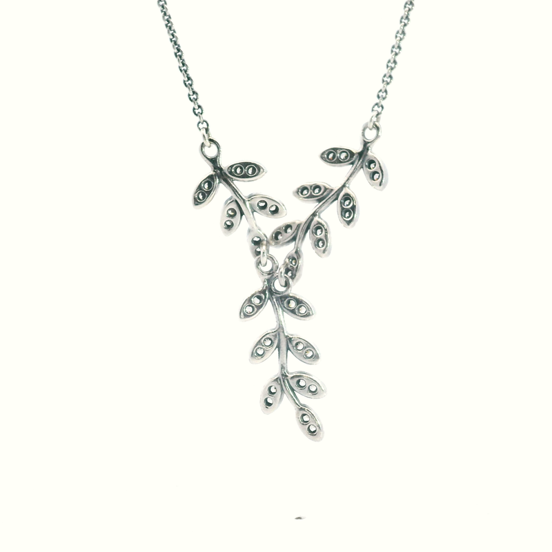 Pandora Sterling Silver Leaf & CZ Necklace 16"