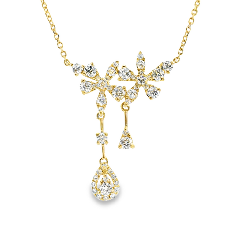 14K YG Floral Drop Diamond Necklace