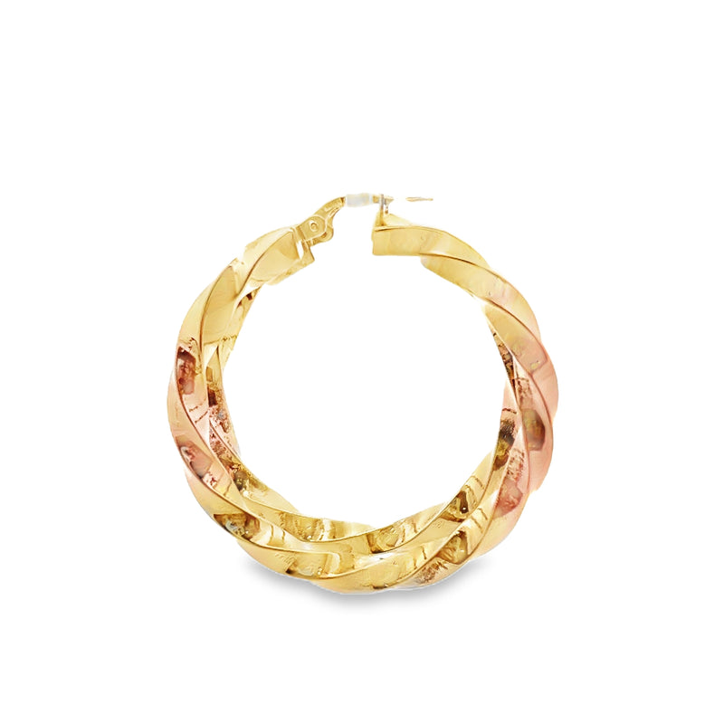 14K YG Twisted Hollow Hoop Earrings