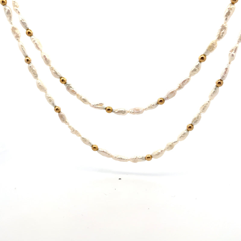 14K YG Keshi Pearl & Gold Bead Necklace