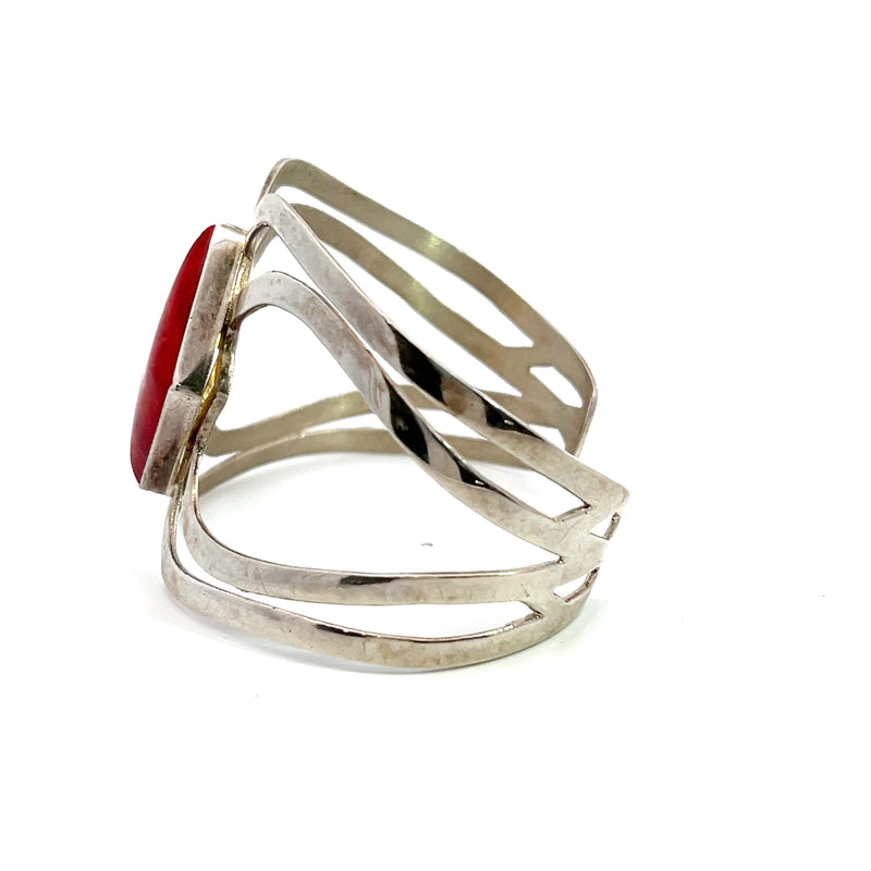 Sterling Silver Wide Red Turquoise Cuff Bracelet