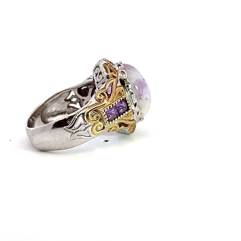 Silver & Gold Plate Lavender Jade Ring