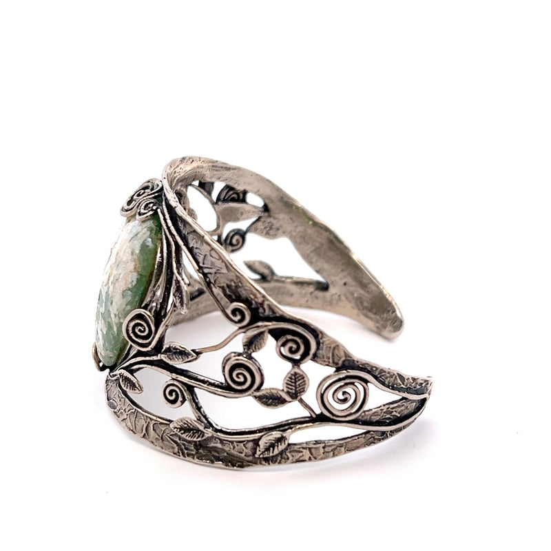 Sterling Silver Roman Glass Cuff Bracelet