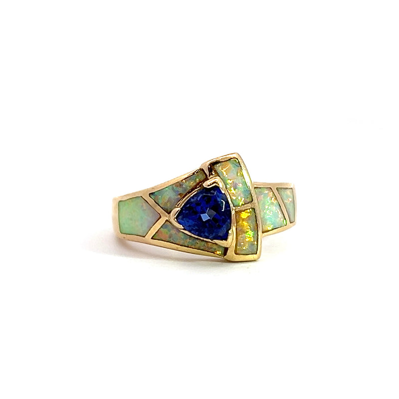 14K YG Synthetic Tanzanite & Opal Ring