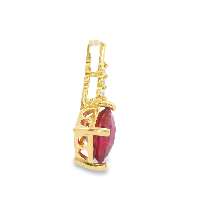 14K YG Lab Grown Ruby & Diamond Pendant
