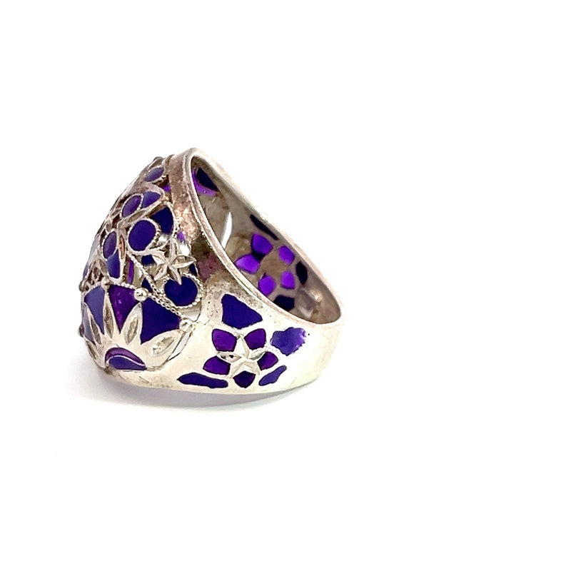 Sterling Silver Wide Purple Enamel Ring