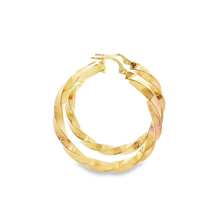 14K YG Twisted Hollow Hoop Earrings