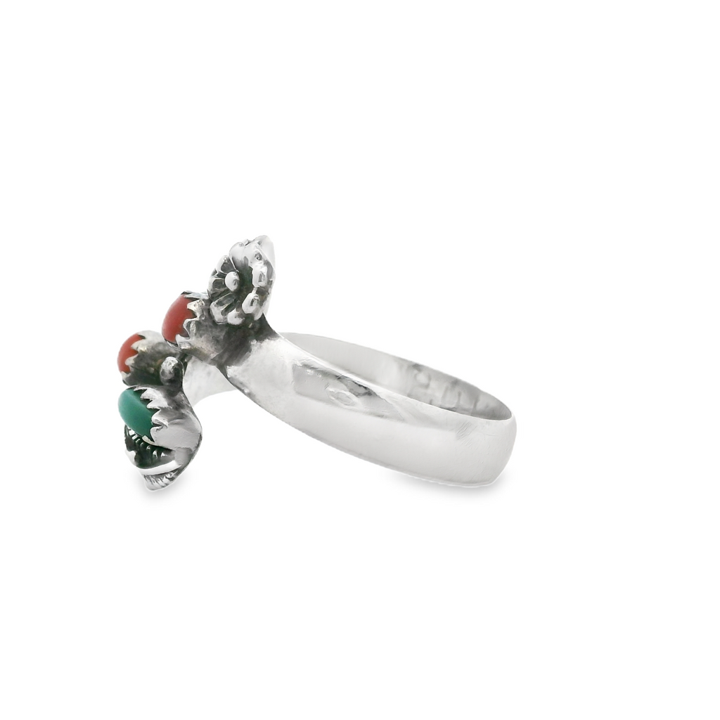 Native American Sterling Silver Coral & Turquoise Ring