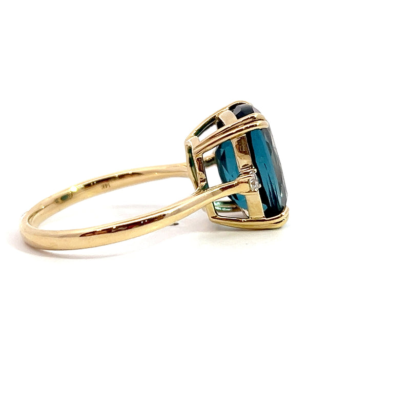 14K YG London Blue Topaz & Diamond Ring