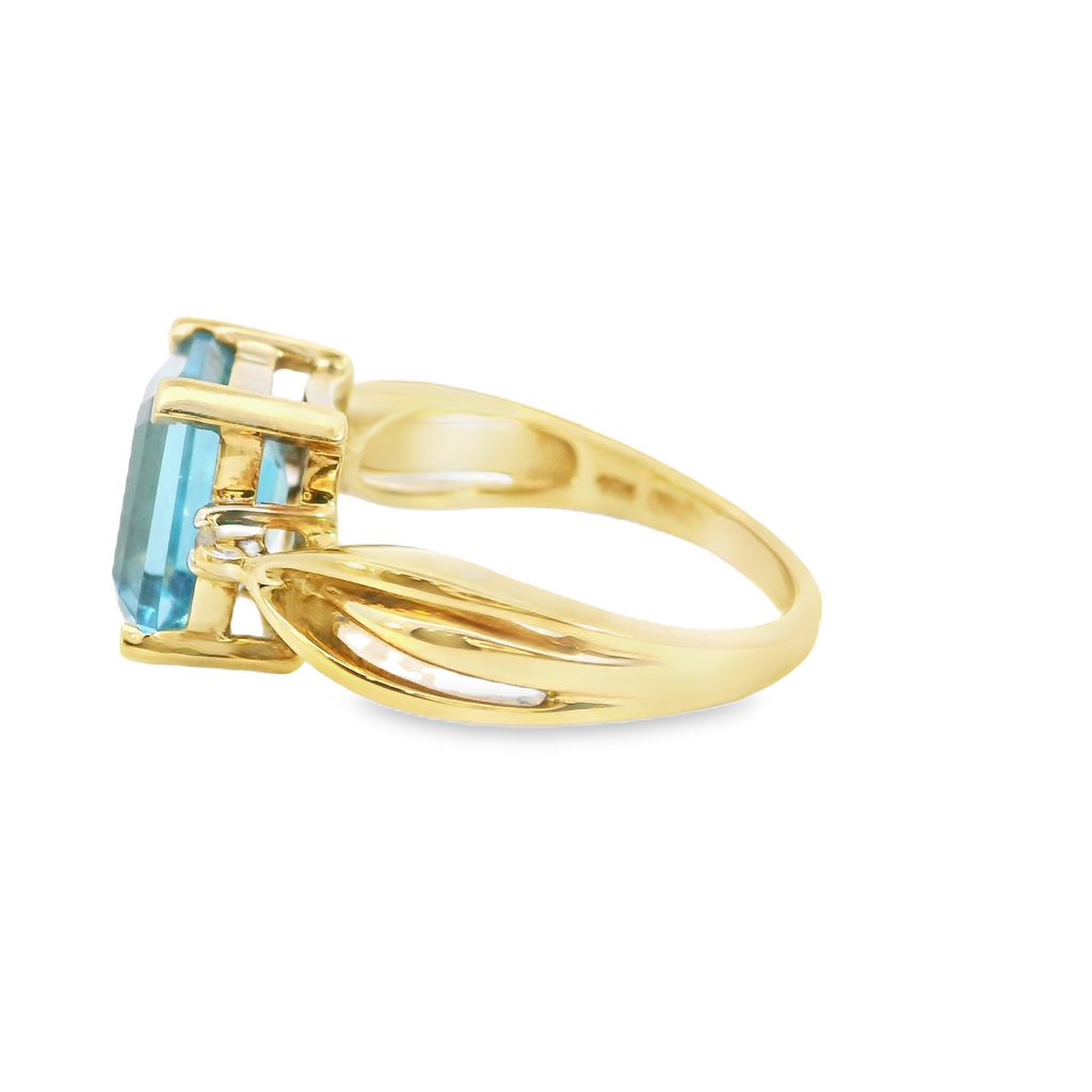 10K YG Blue Topaz & Diamond Ring
