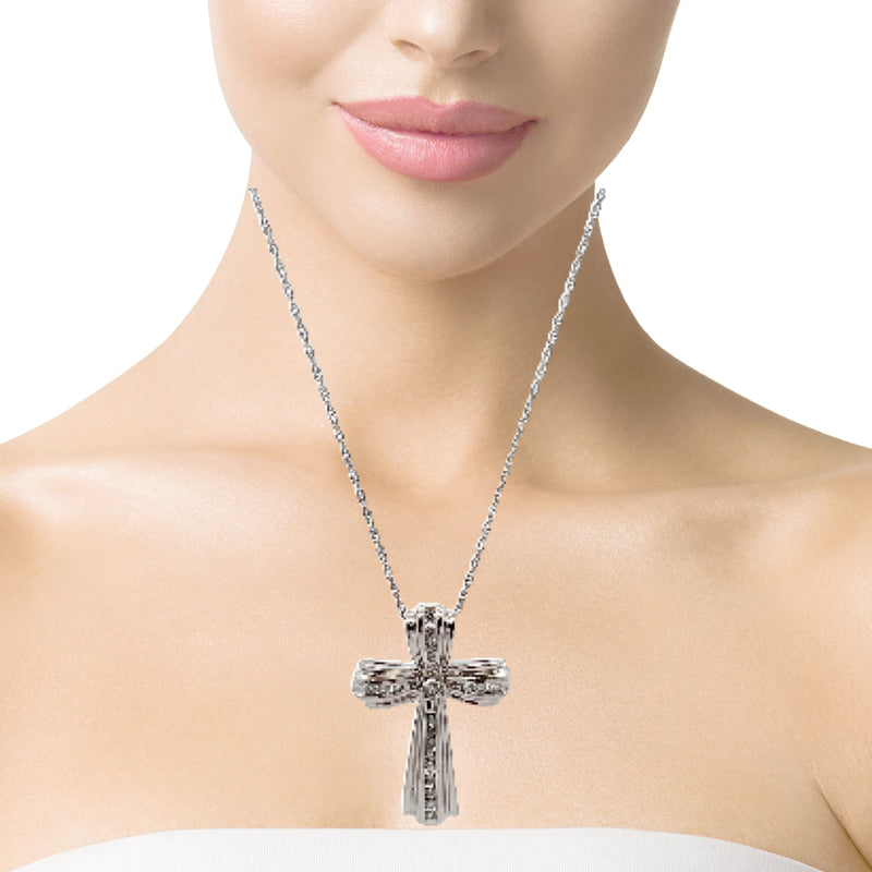 10K WG Diamond Cross with 18" Chain