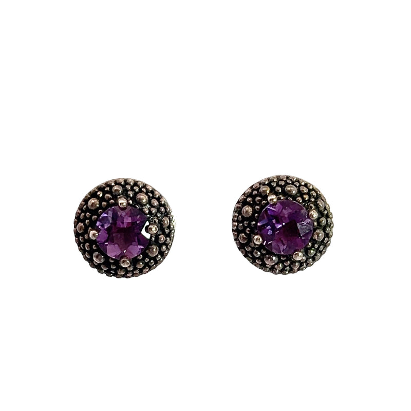 Sterling Silver Mickael Dawknis Amethyst Stud Earrings