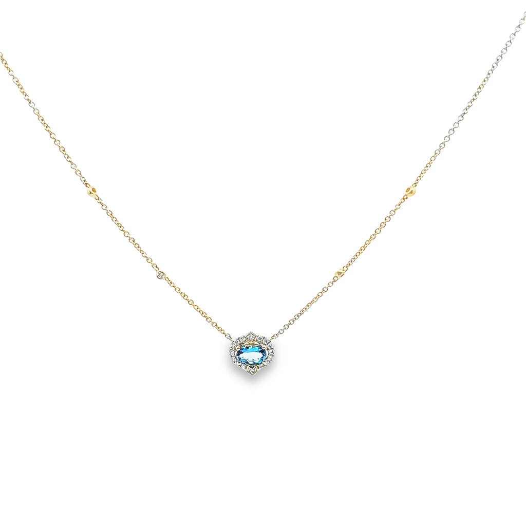 14K YG Aquamarine & Diamond Necklace