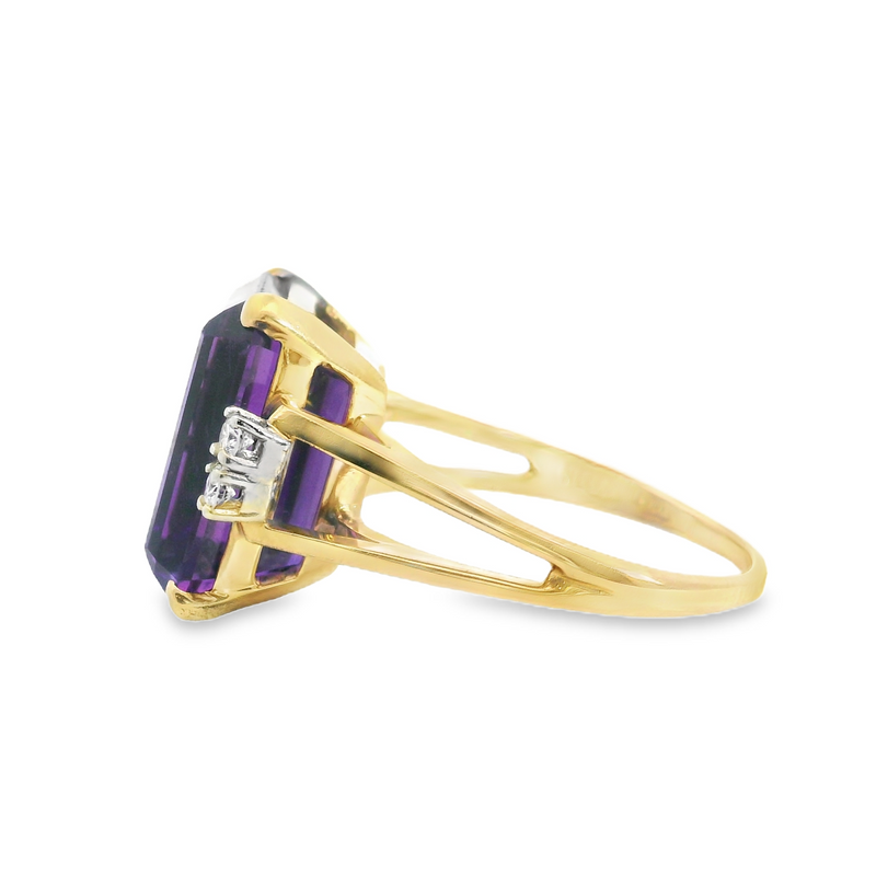 14K YG Amethyst & Diamond Ring