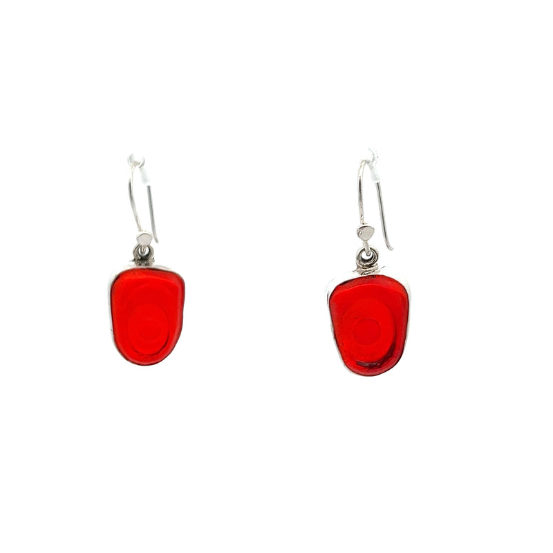 Sterling Silver Red Beach Glass Earrings