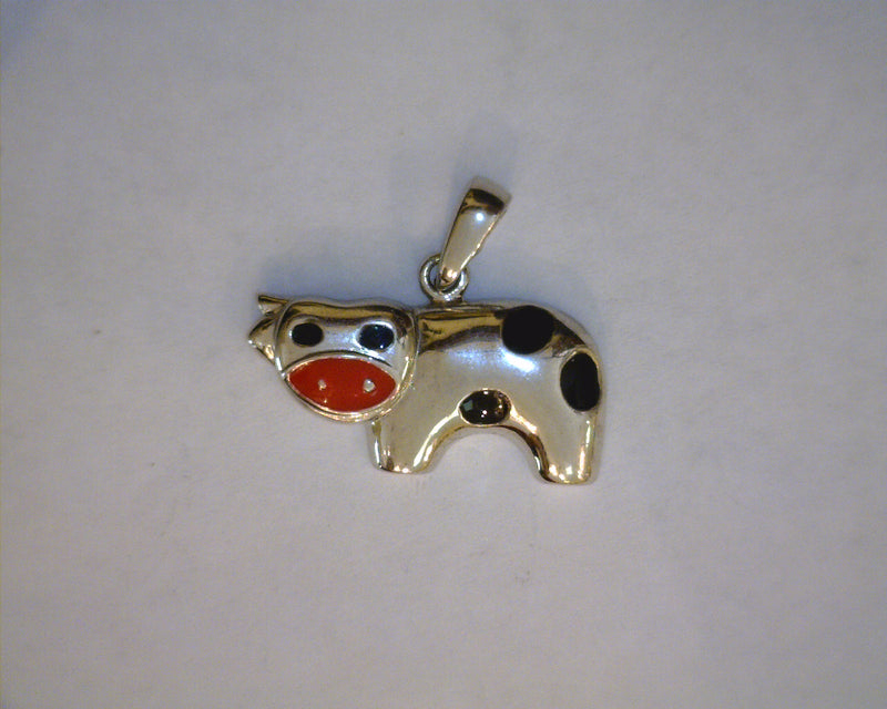 STERLING SILVER ENAMEL COW CHA