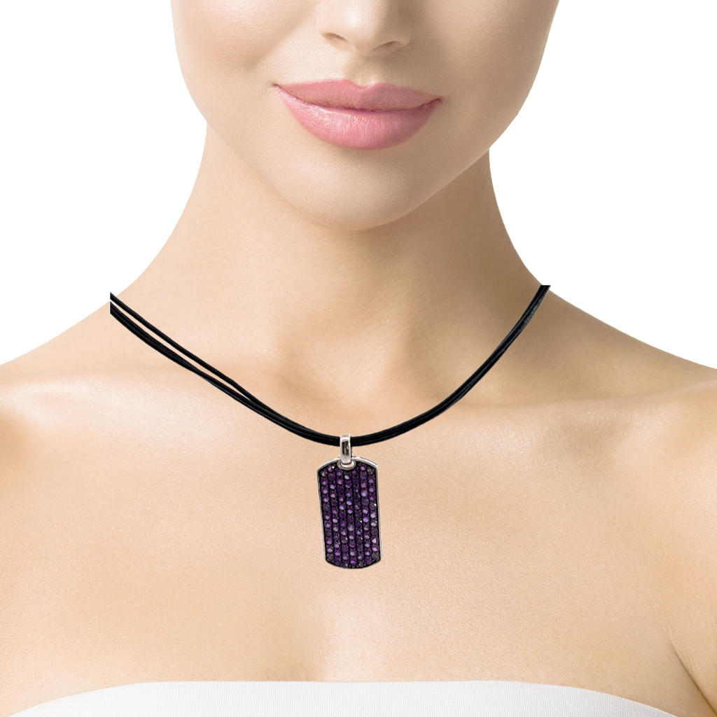 Sterling Silver Amethyst Pendant with Black Leather Cord