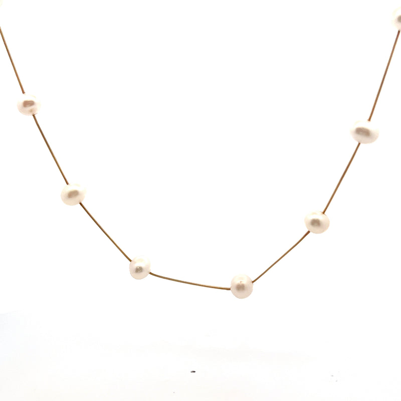 14K YG Pearl Station Necklace 20"