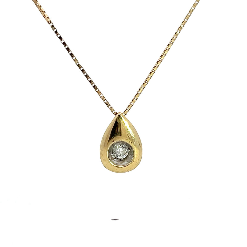 14K YG Solitaire Diamond Teardrop Pendant