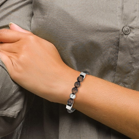 Mens Black Leather & Beaded Bracelet