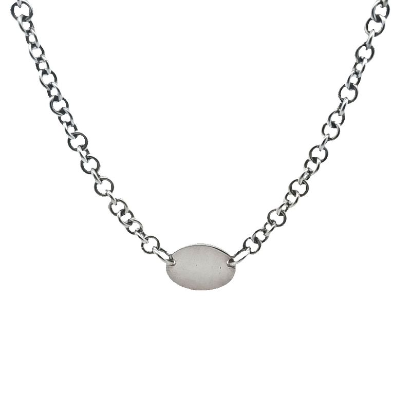 Sterling Silver Link Chain with Center Engravable Plate 17"