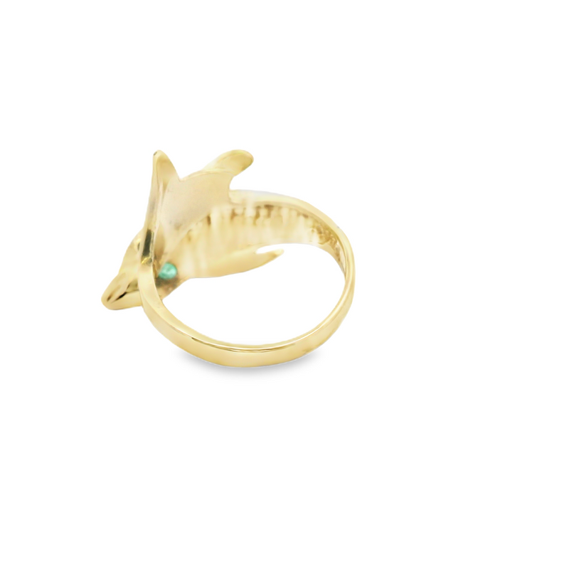 14K YG Dolphin Ring with Emeralds