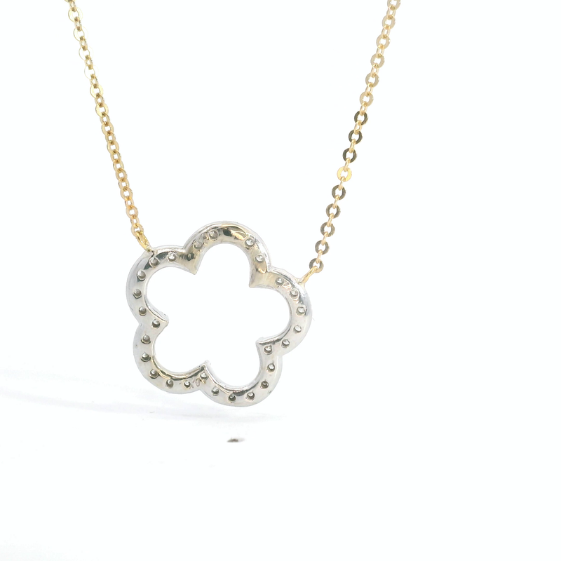 14K Two Tone Flower Diamond Necklace