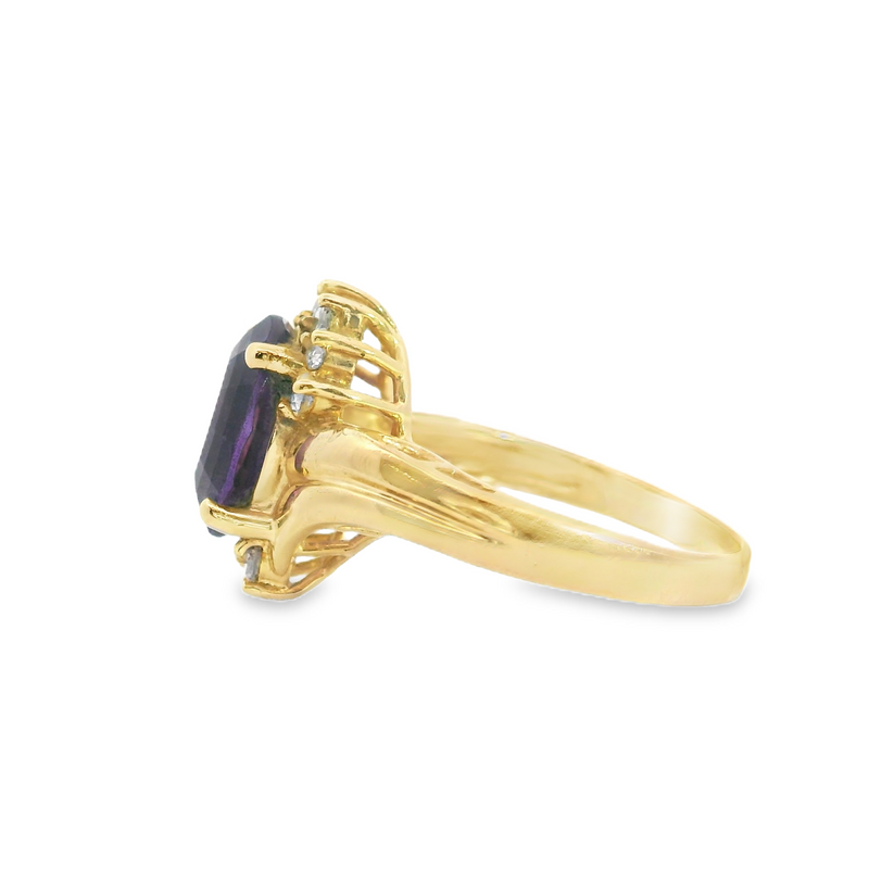 14K YG Amethyst & Diamond Ring