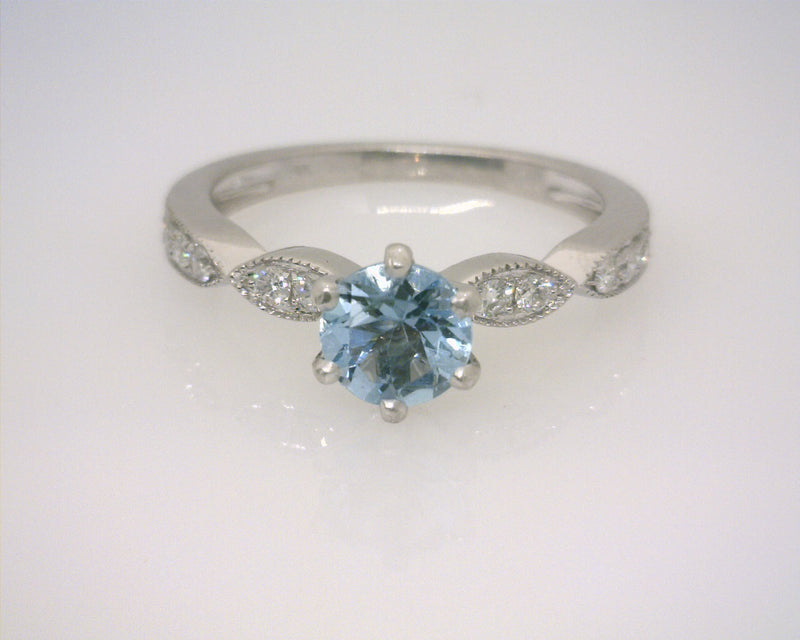 14K WG AQUAMARINE/DIAMOND RING