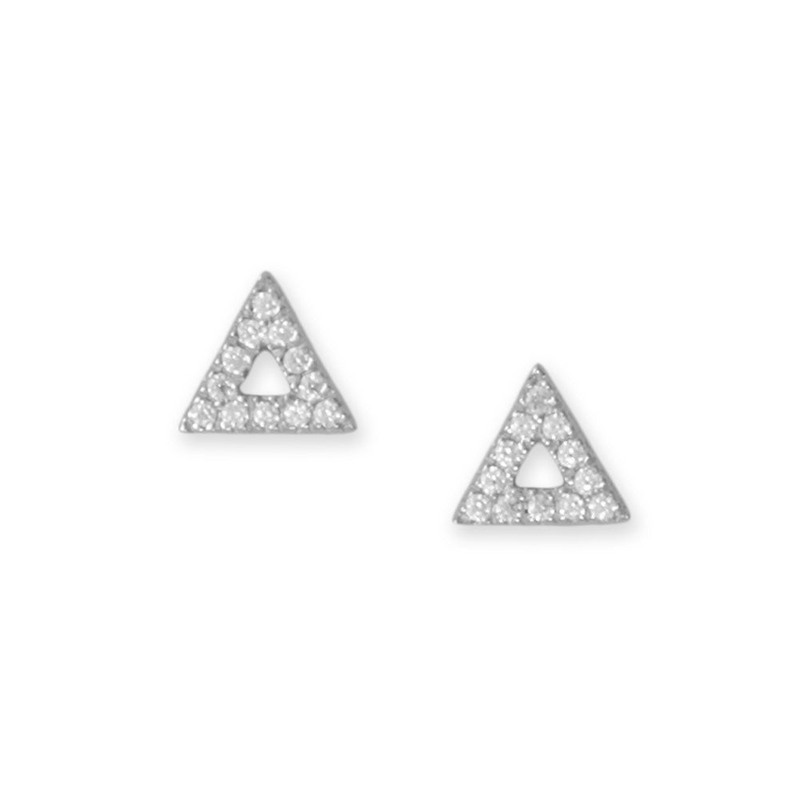 Rhodium Plated CZ Triangle Outline Stud Earrings