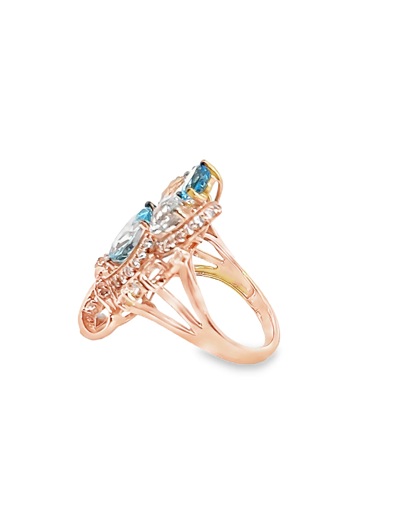 Levian 14K Rose Gold Blue Topaz & Green Quartz Ring