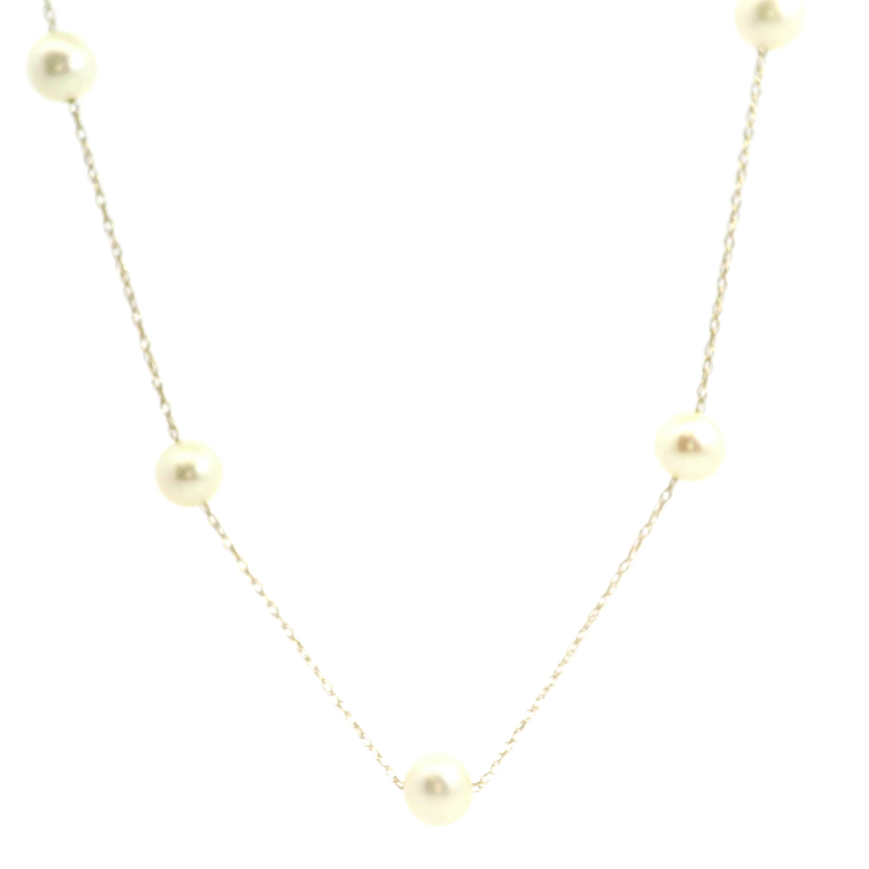 10K YG Pearl Station Necklace 18"