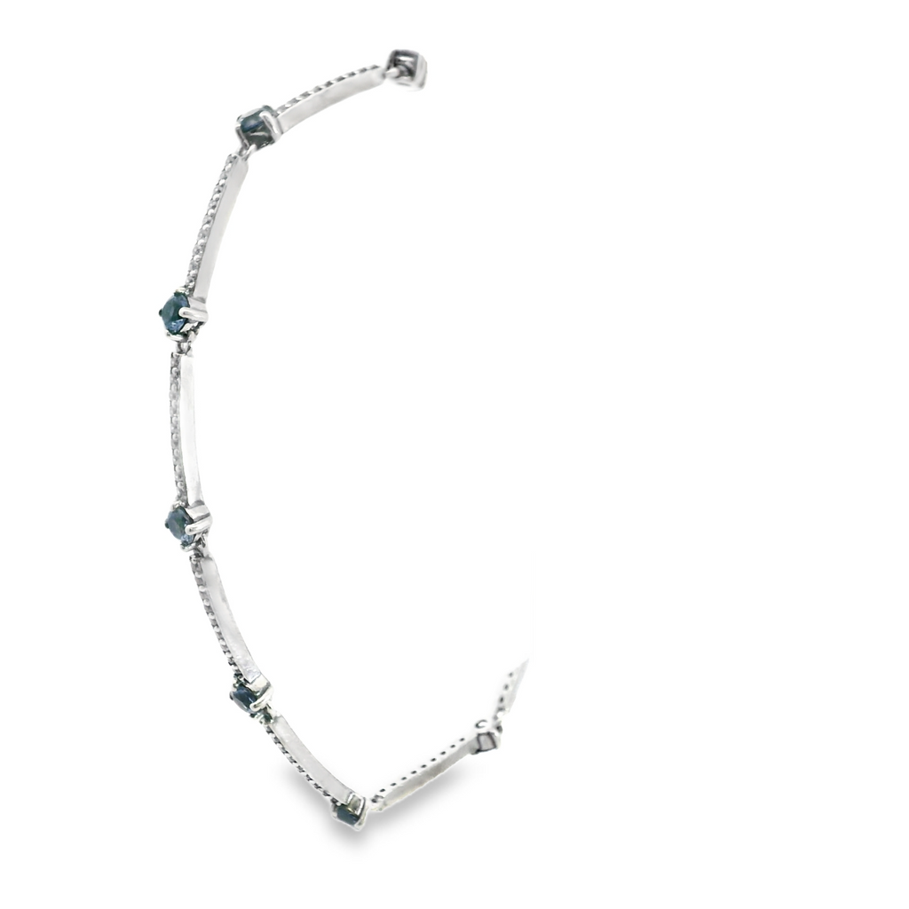 Pandora Sterling Silver Blue Sparkling Pave Bars Bracelet 7" Long