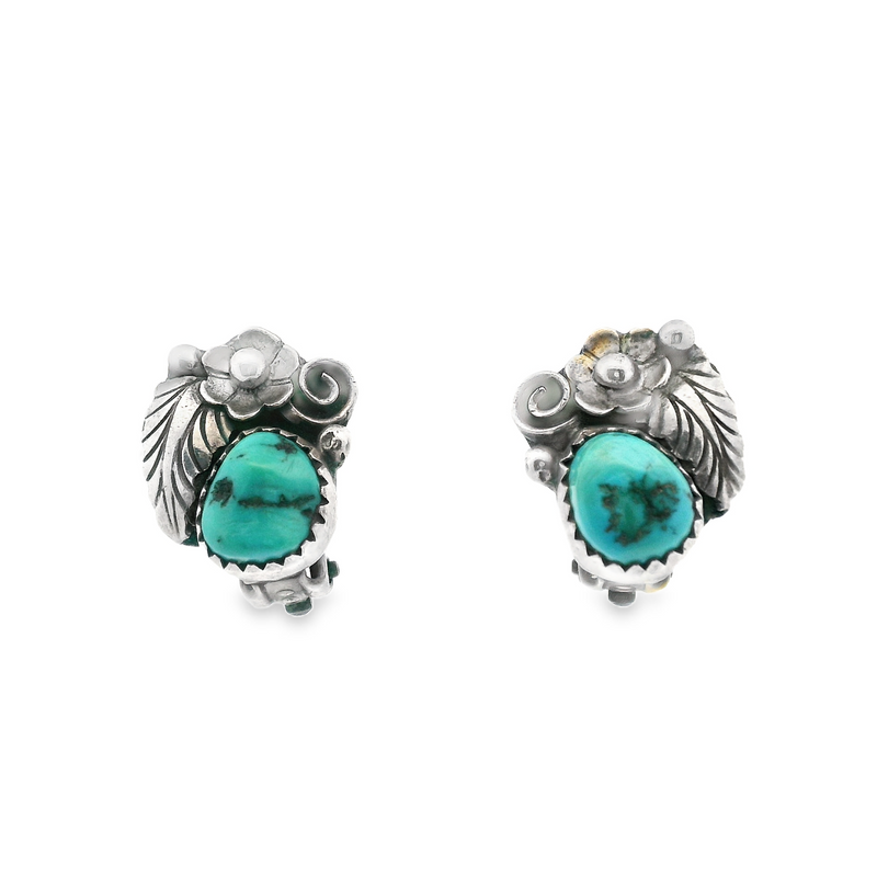 Sterling Silver Native American Turquoise Clip On Earrings