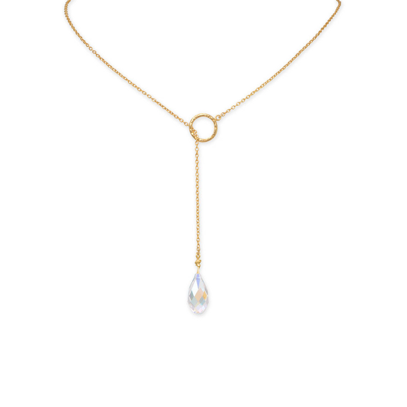 24" 14 Karat Gold Plated Swarovski Crystal Lariat Necklace