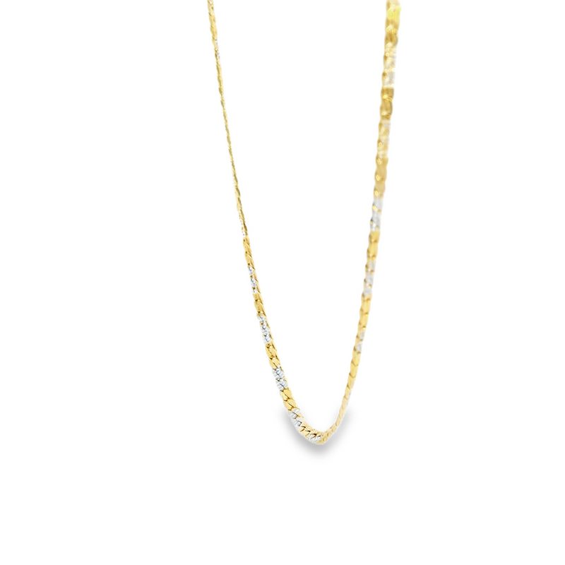 14K Two Tone Flat Diamond Cut Curb Chain 22.5"