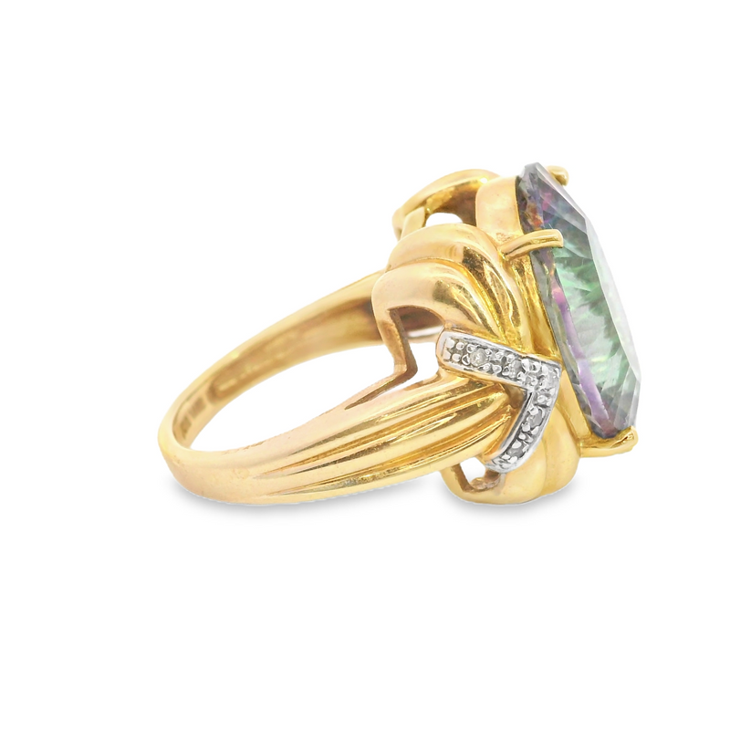 14K YG Mystic Quartz & Diamond Ring
