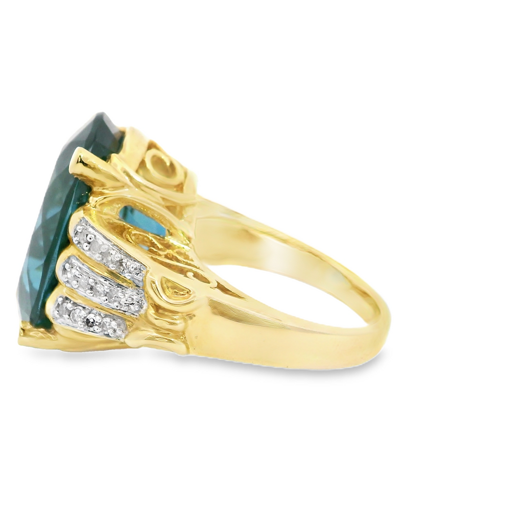 14K YG London Blue Topaz & Diamond Ring