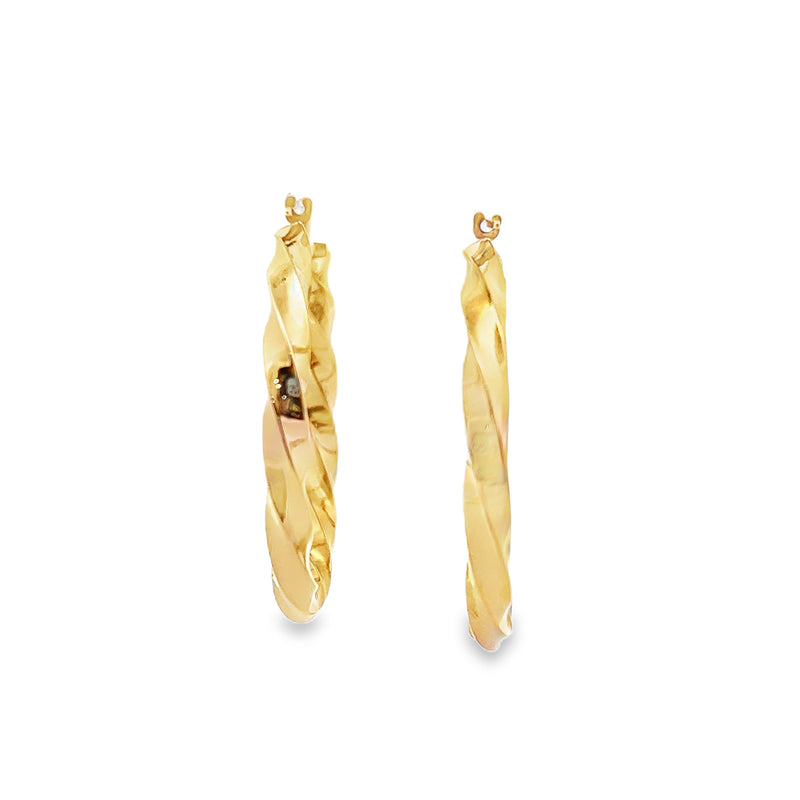 14K YG Twisted Hollow Hoop Earrings